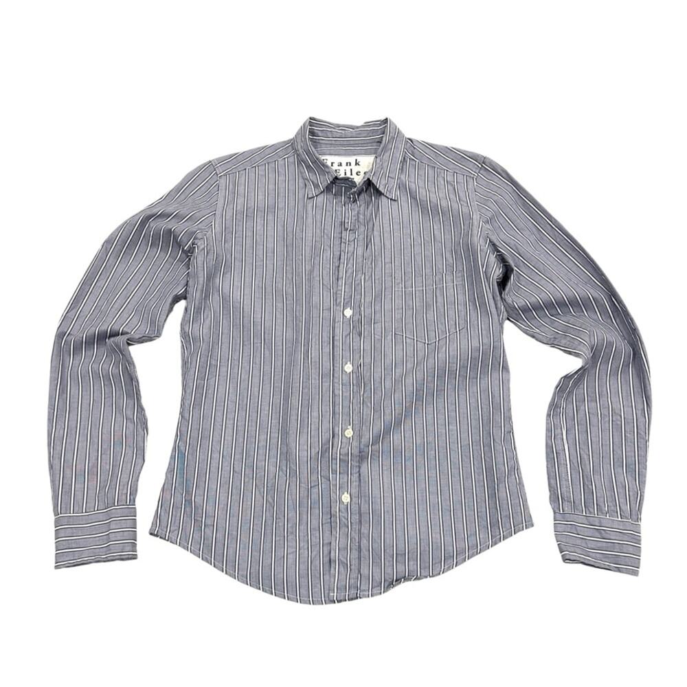 Frank & Eileen Barry Long Sleeve Womens Shirt Size XS Iron Gray Striped Cotton
